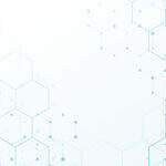 white background with blue tech hexagonal pattern design