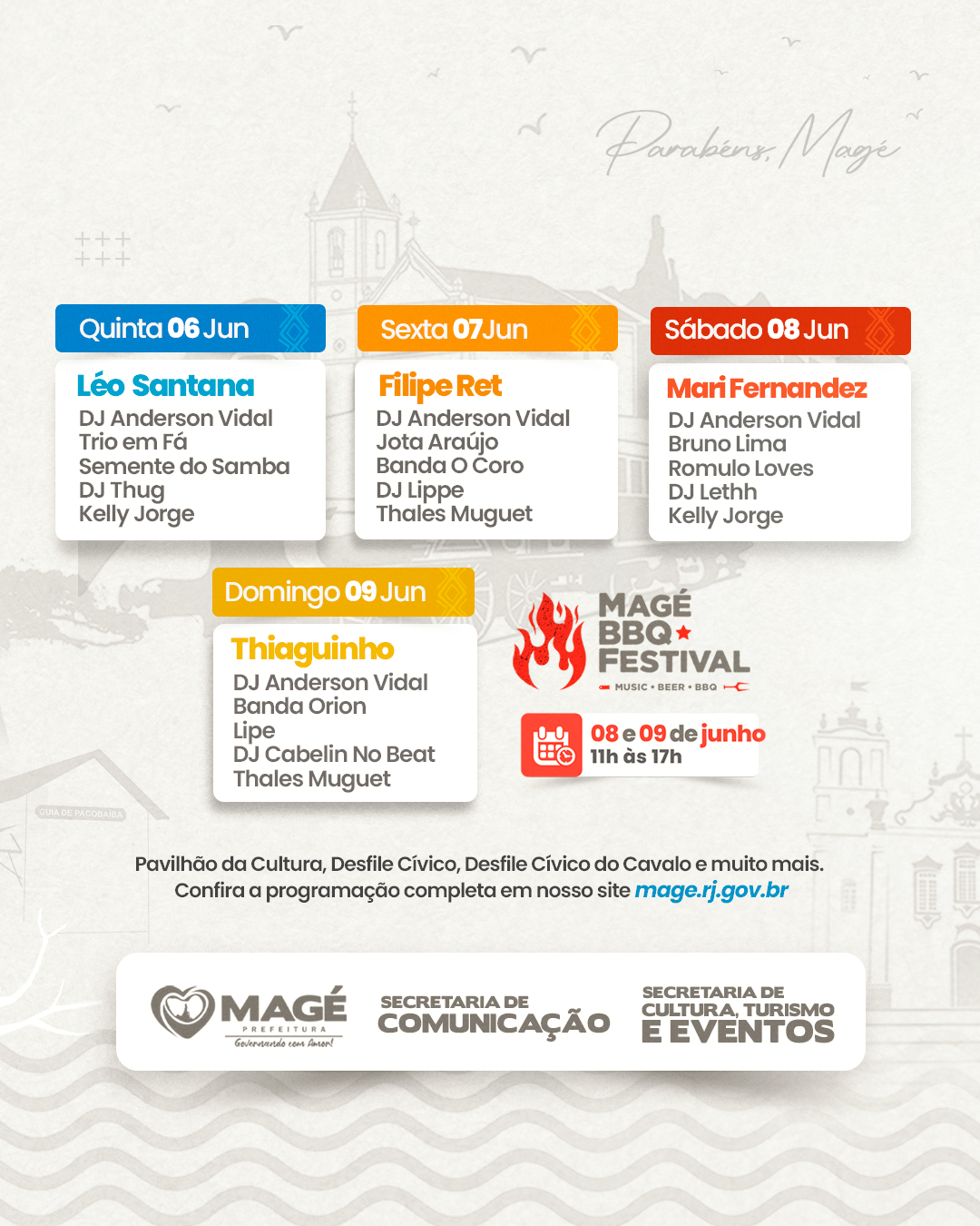 flyer oficial do show em Magé com a programação oficial