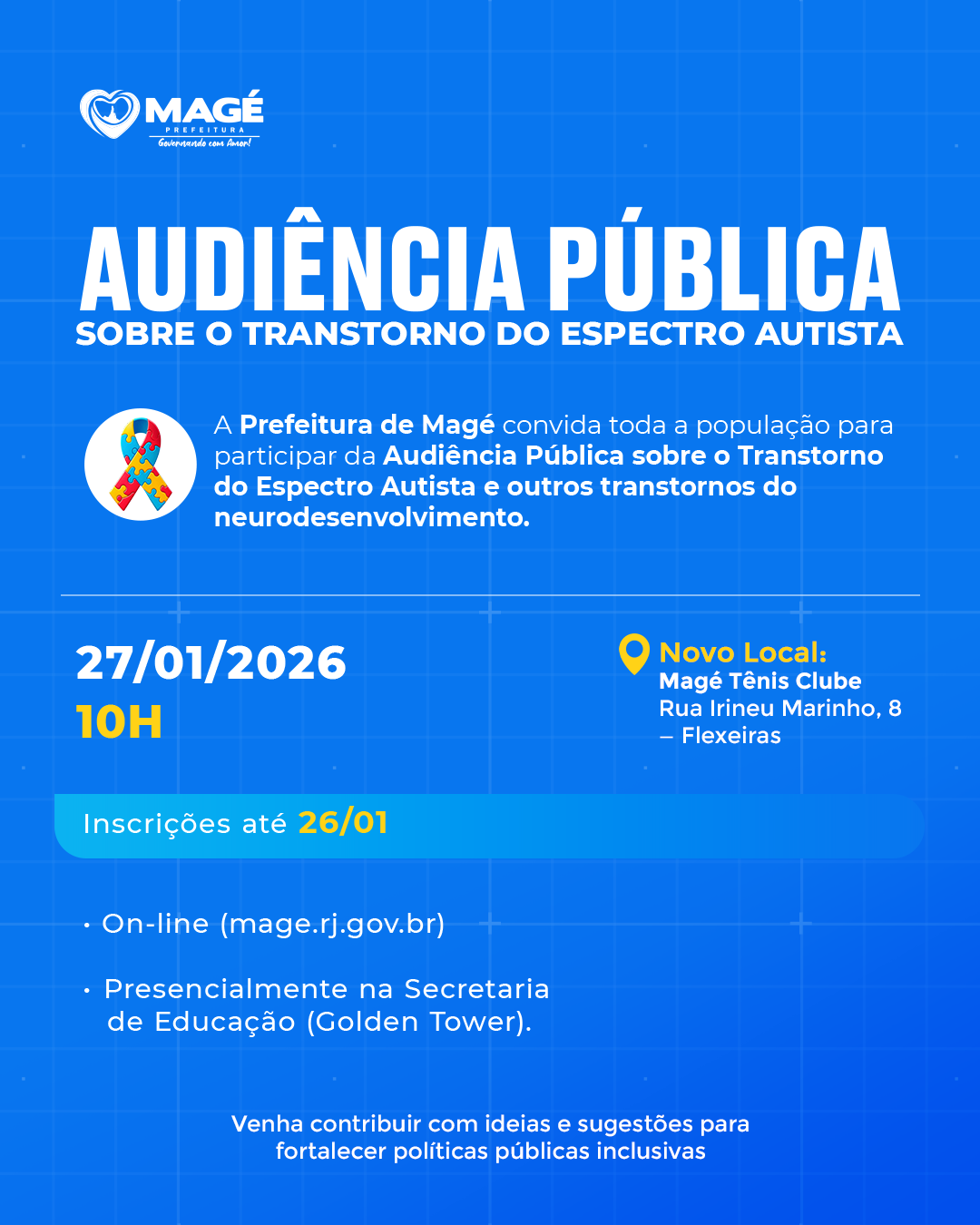 Prefeitura de Magé convoca Audiência Pública sobre atendimento a pessoas com TEA e outros transtornos do neurodesenvolvimento
