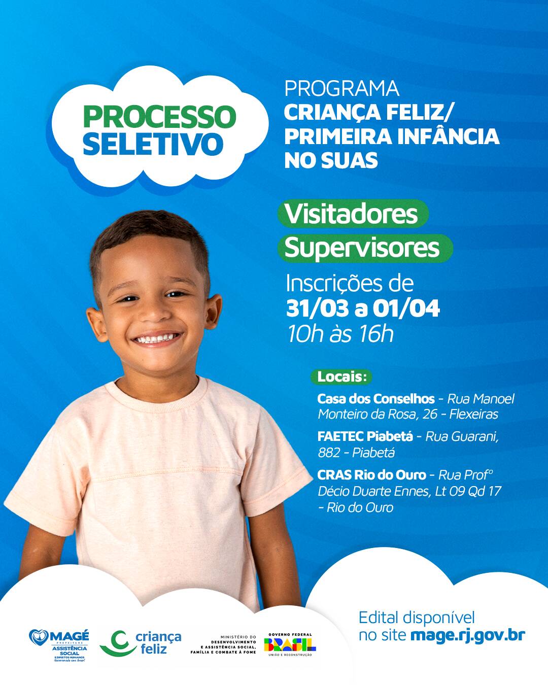 Prefeitura de Magé divulga Processo Seletivo para contratação de profissionais para o Criança Feliz